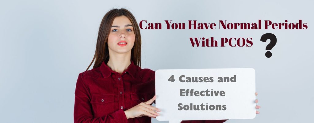 Can You Have Normal Periods With PCOS? Illustration showing a woman holding a calendar with regular menstrual cycles, representing causes and effective solutions for PCOS management.